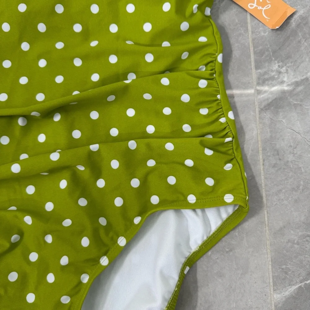 Women’s Kona Sol High Coverage One Piece Swimsuit Strappy Back Polka Dot Size XL